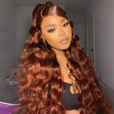 Copper Brown Body Wave Lace Frontal Free Part Wig